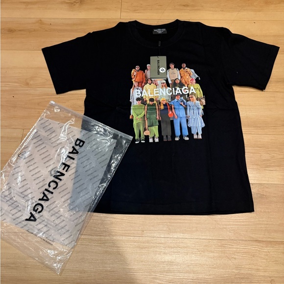 Balenciaga men’s Black Tee with Colorful Graphic